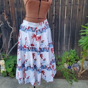 Bettie Page White and Blue Elephant A-Line Skirt